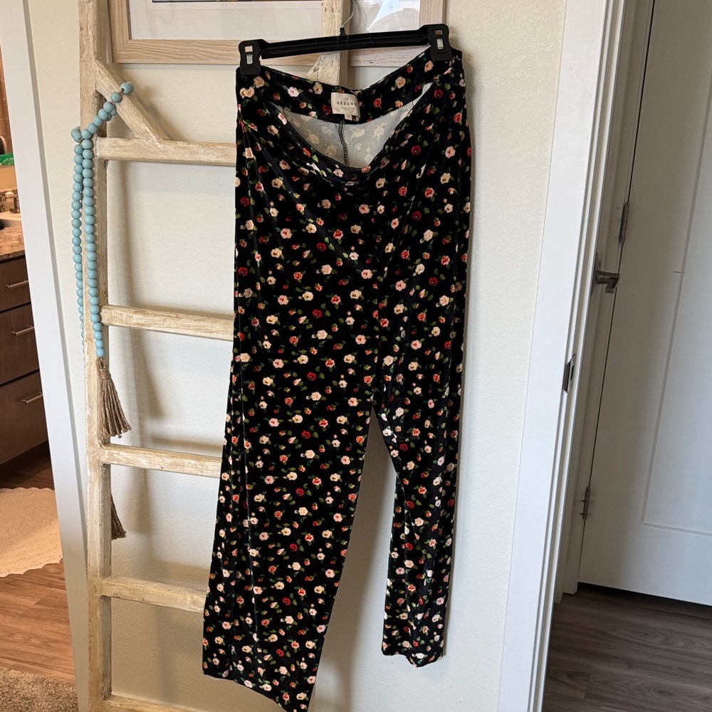 Sezane Black Floral Wide Leg Pants